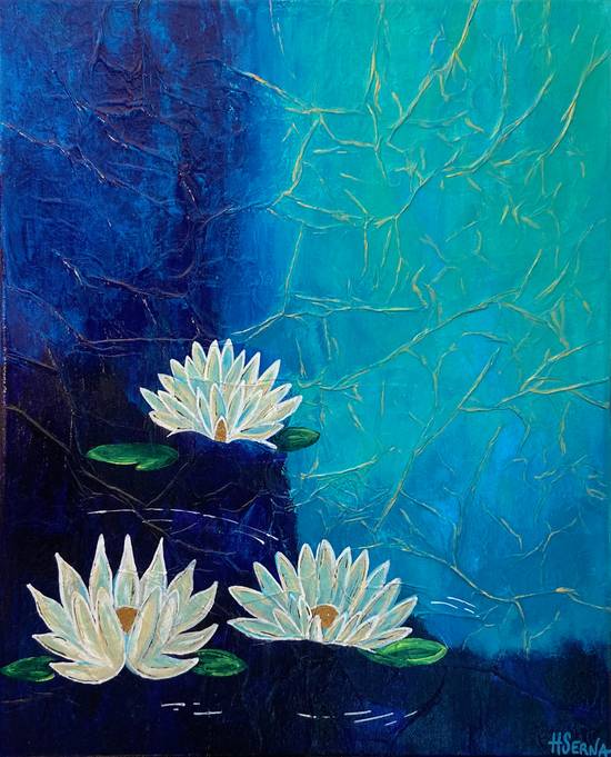 Water lilies in darkness