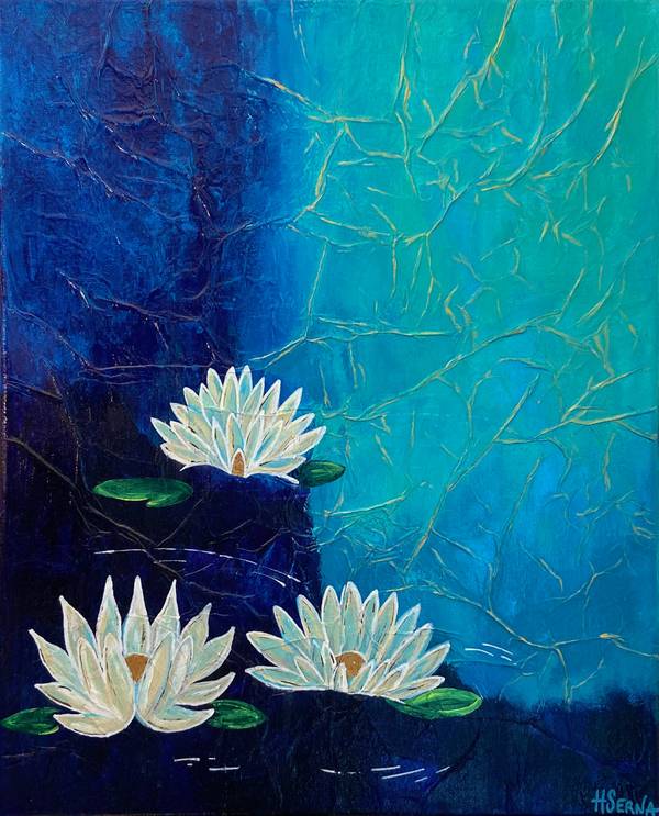 Water lilies in darkness